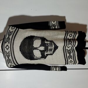 RD Style- Womens Black/Cream Skull Open Cardigan Goth Grunge Punk Sz.Medium
